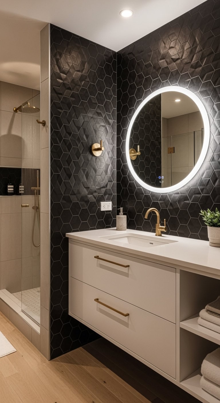 textured three dimensional geometric bathroom feature