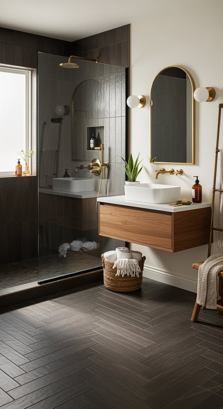 luxurious espresso tiles elevate bathroom ambiance