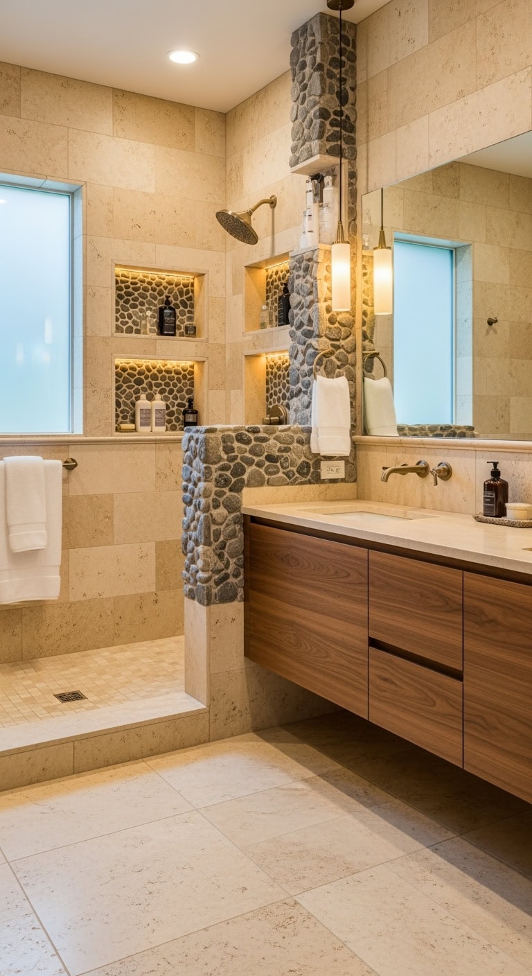 stacked stone shower niche sanctuary