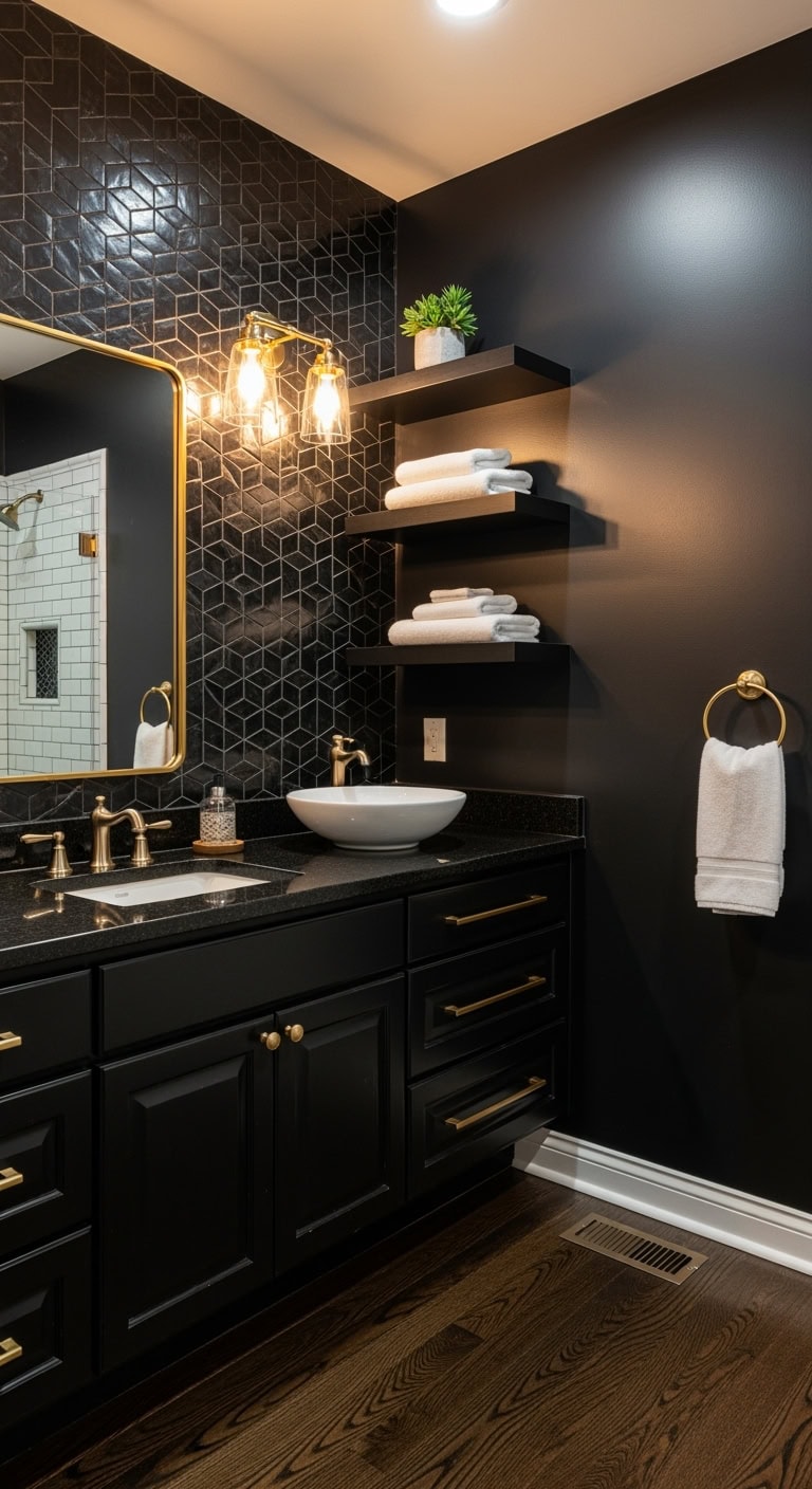 opulent shimmering eye catching bathroom accent wall