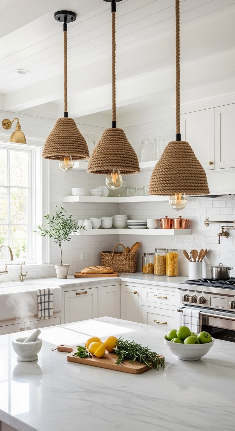 beachy textural coastal pendant light cords