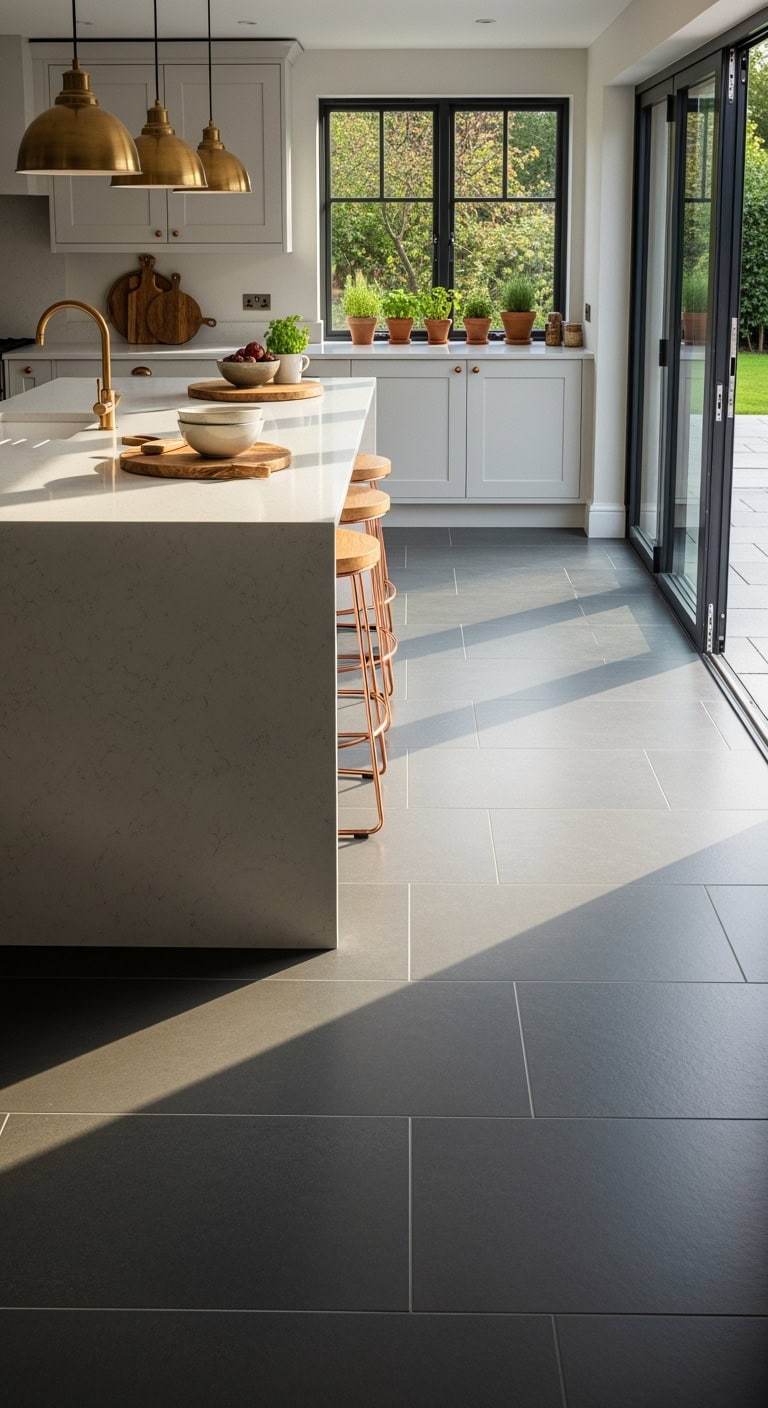 sleek dramatic monochromatic textured contemporary stone floors