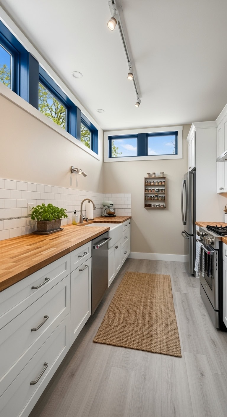 clerestory lit minimalist kitchen styling