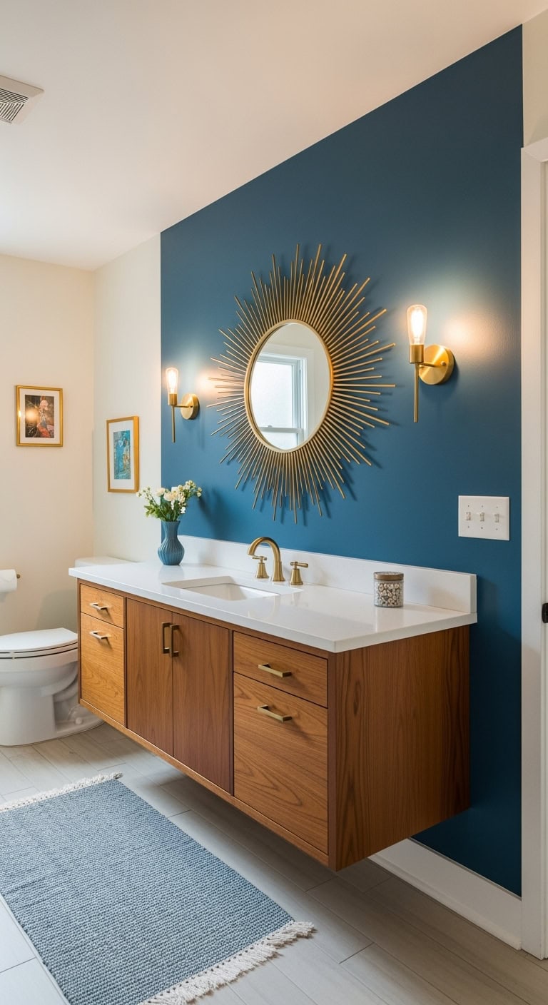 teak cerulean mid century chic