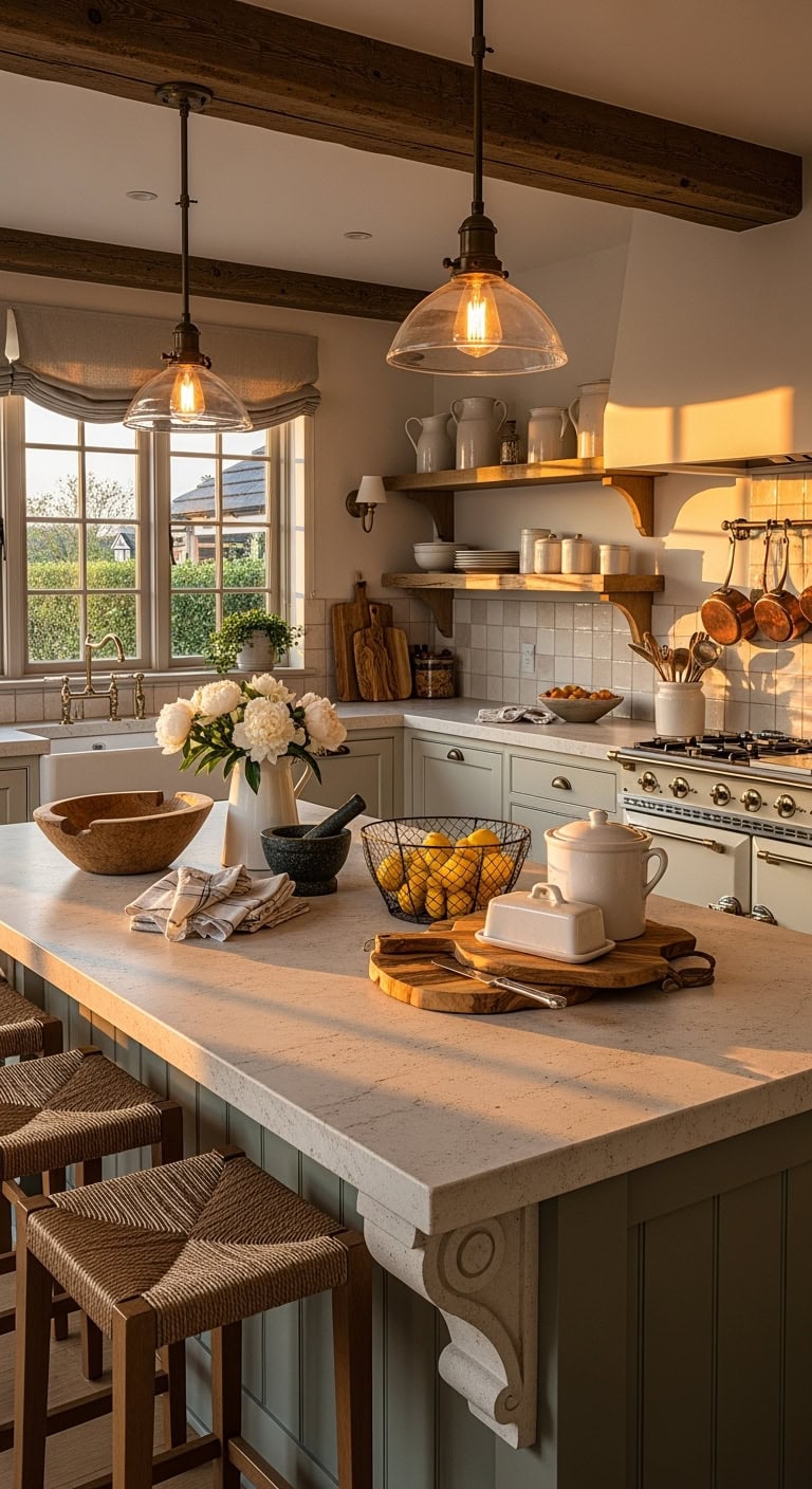 rustic timeless farmhouse limestone island