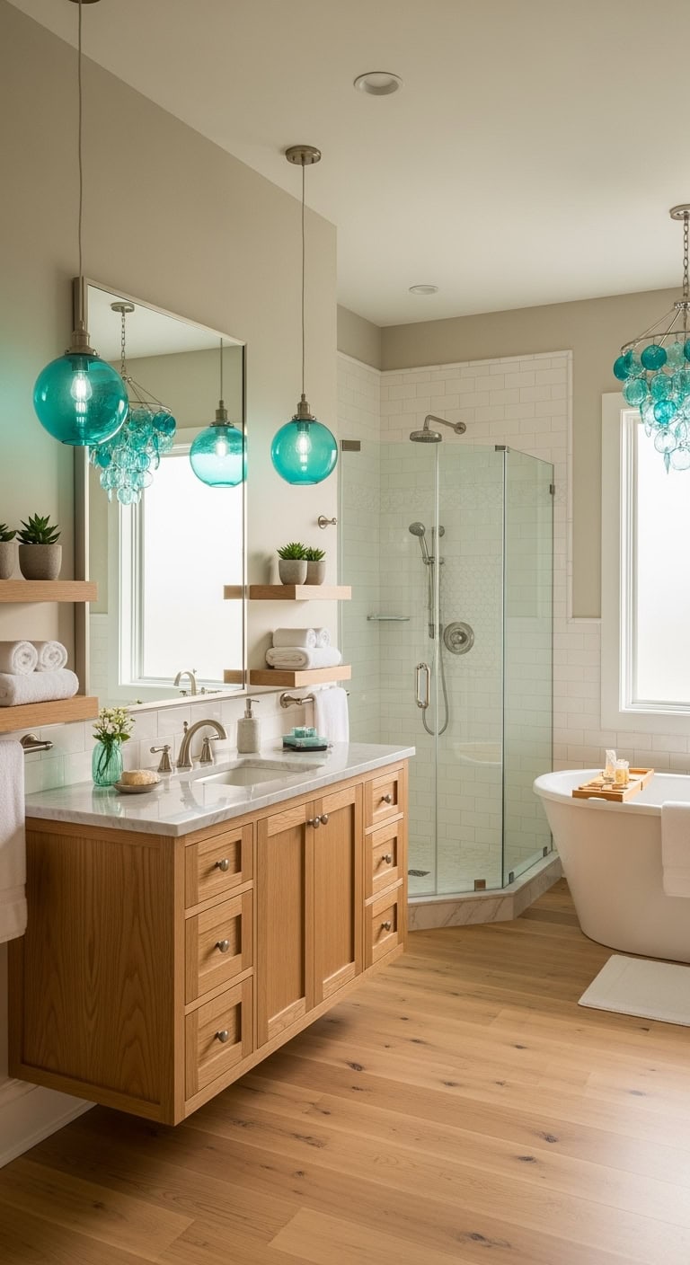 dreamy ethereal coastal inspired bathroom lighting