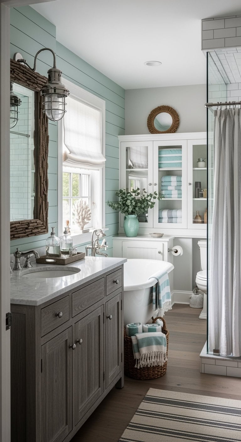 weathered seafoam hampton bathroom