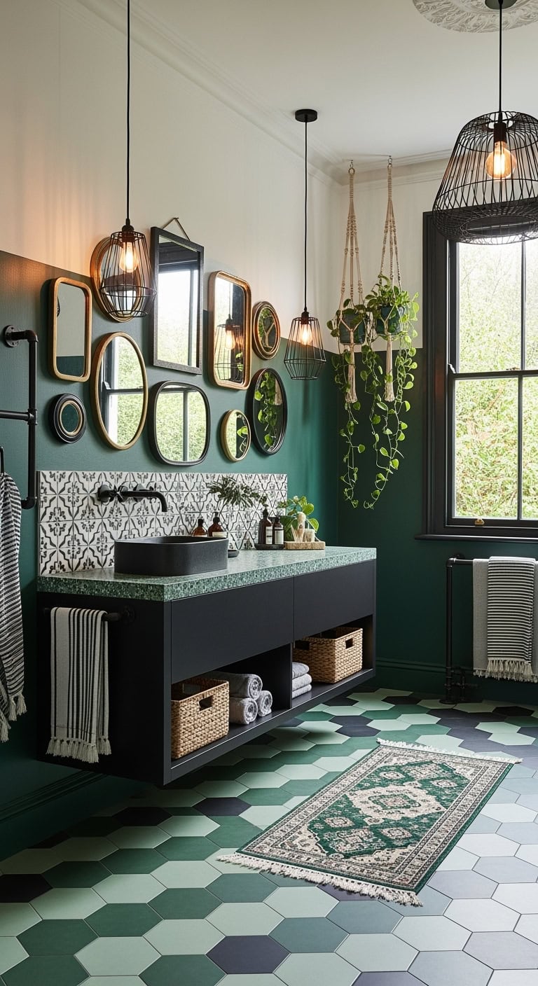 eclectic green industrial bathroom vibe