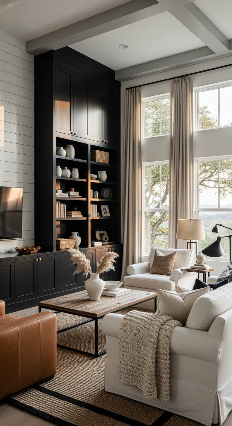 black shiplap built ins stylish