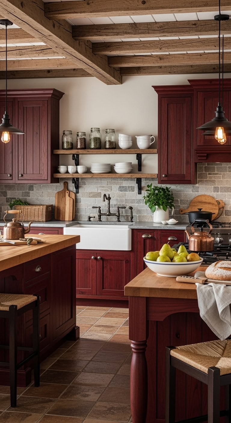 rustic burgundy kitchen charm