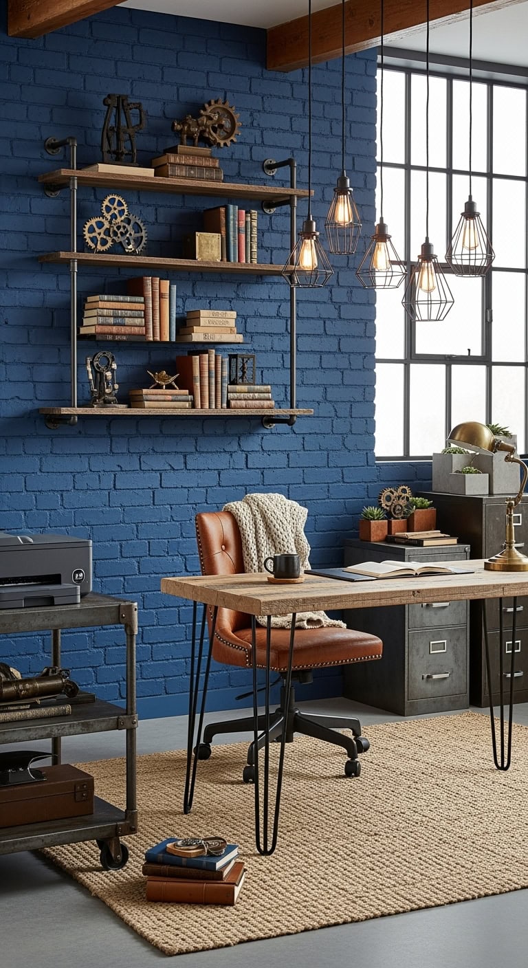 cobalt industrial chic workspace details