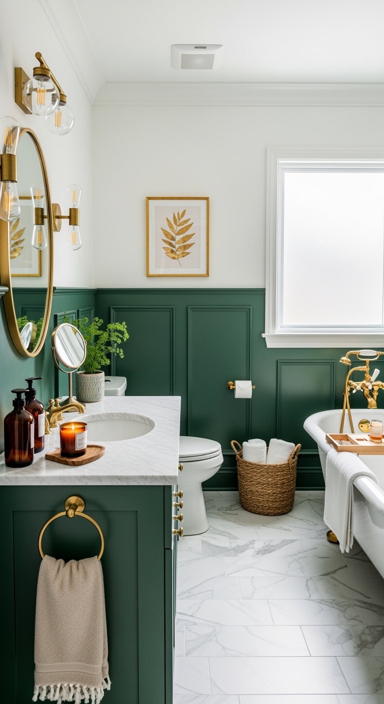 emerald wainscoting with gold accents