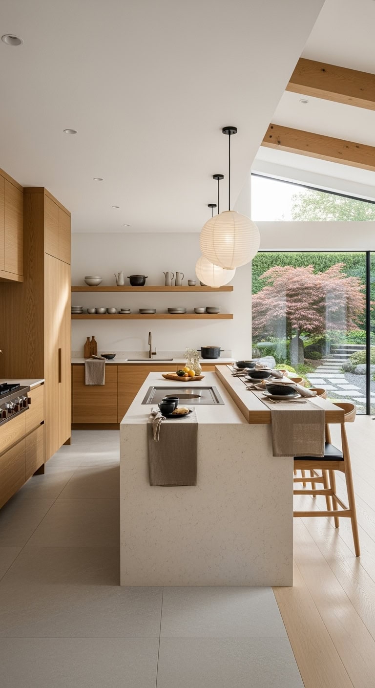 natural oak teppanyaki centerpiece