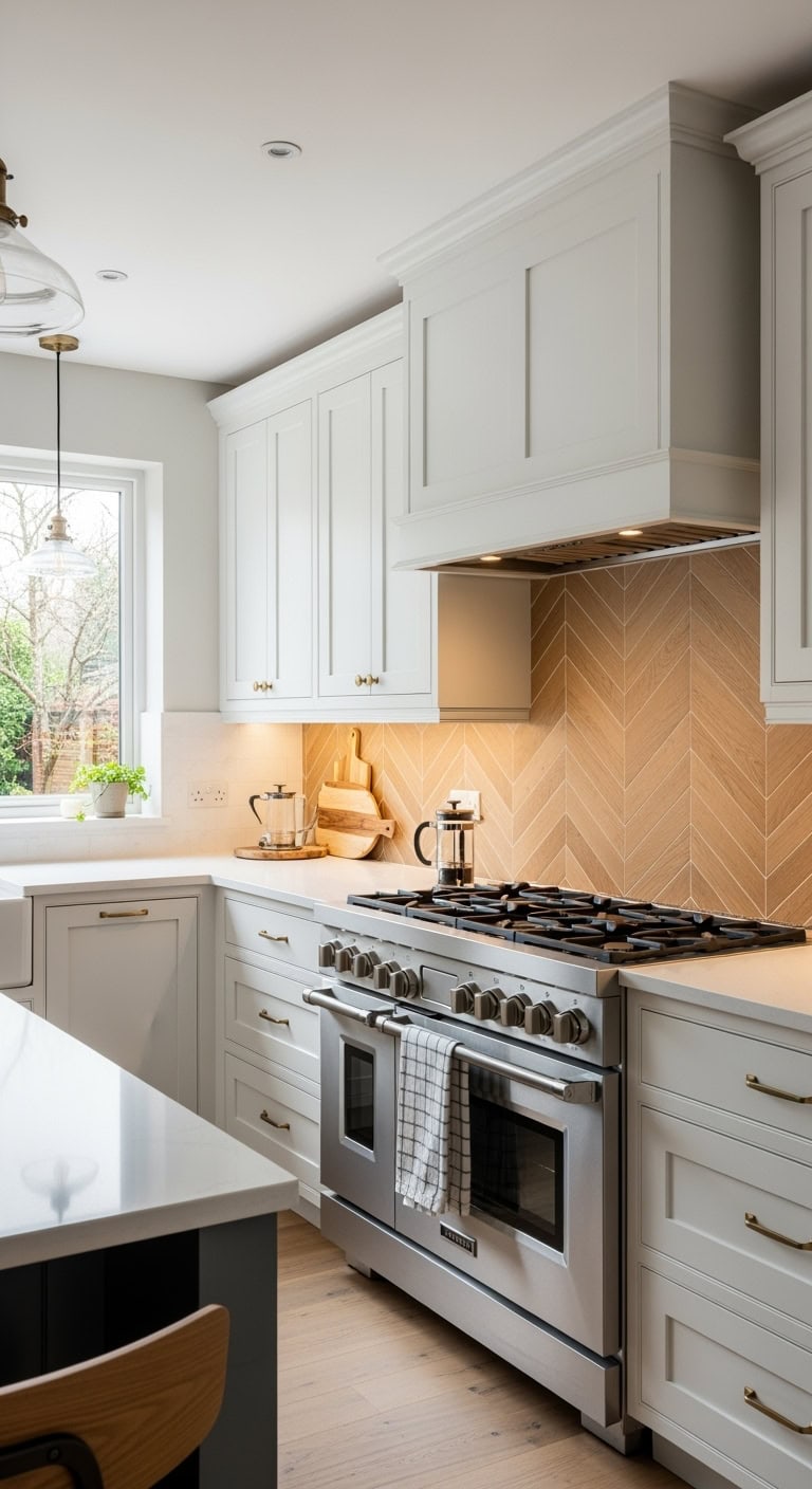 warm rhythmic geometric backsplash statement