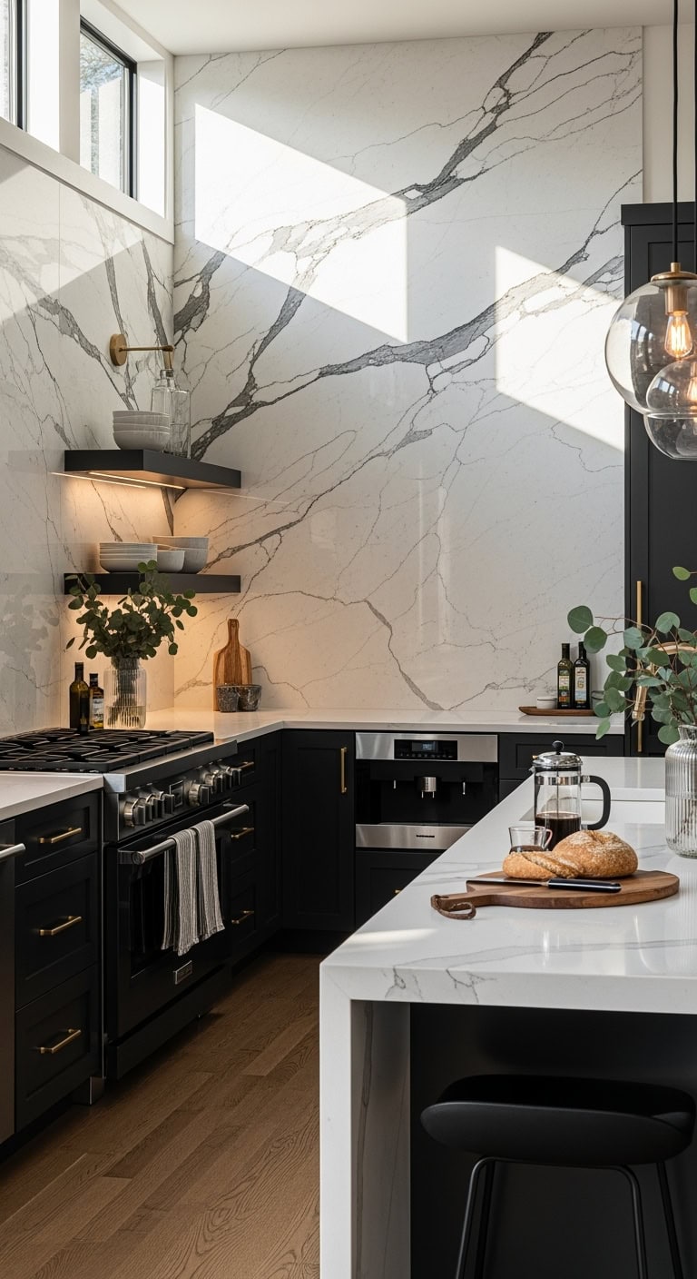 dramatic luxurious marble backsplash statement design