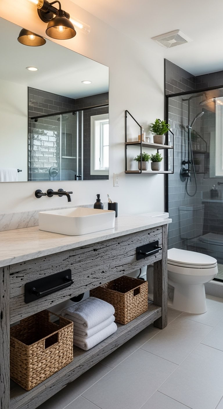 rustic warm textural wood vanity