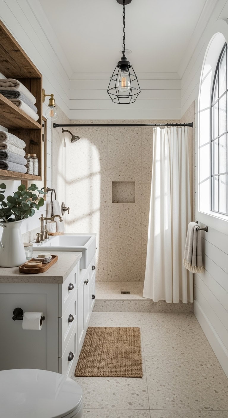 shiplap terrazzo farmhouse bathroom