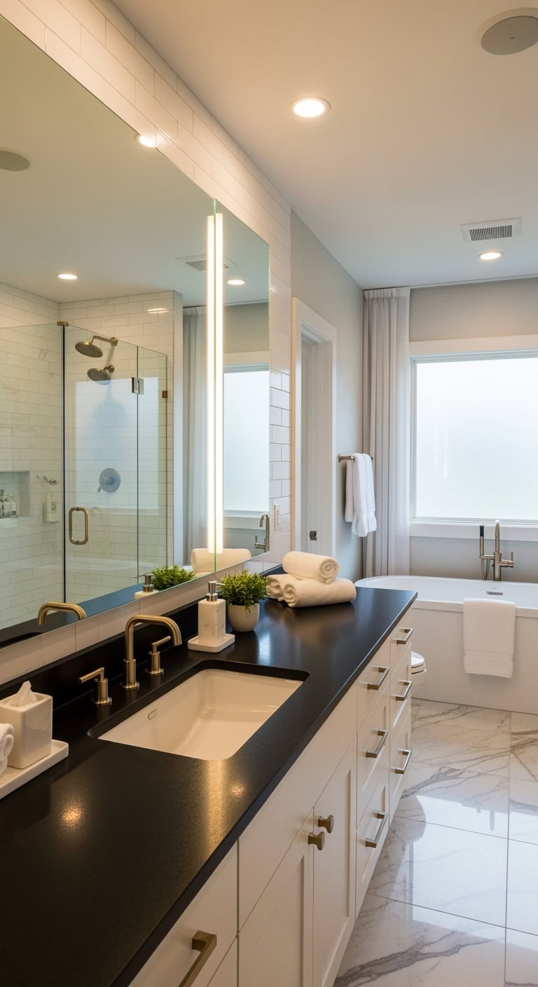 sleek modern dramatic bathroom aesthetic