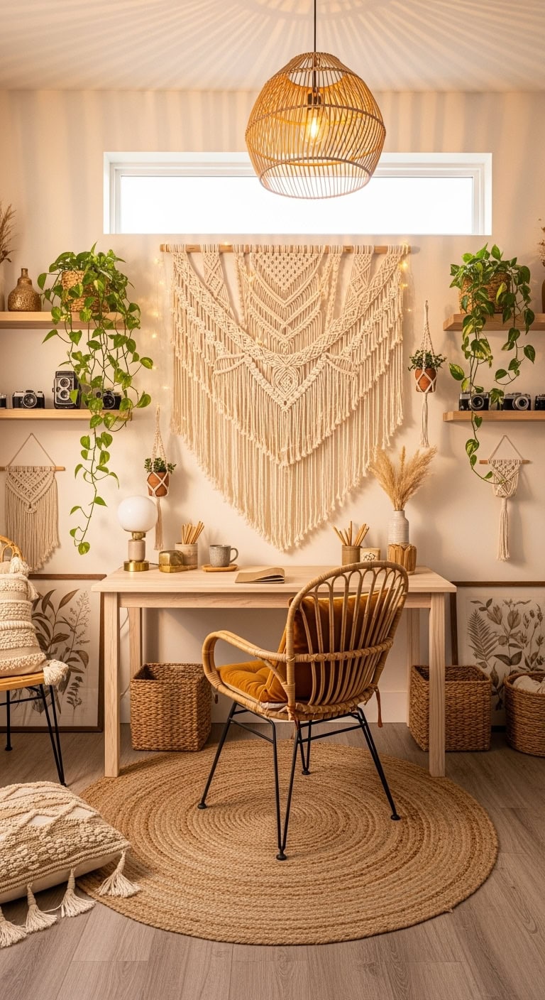 boho chic office macrame transformation