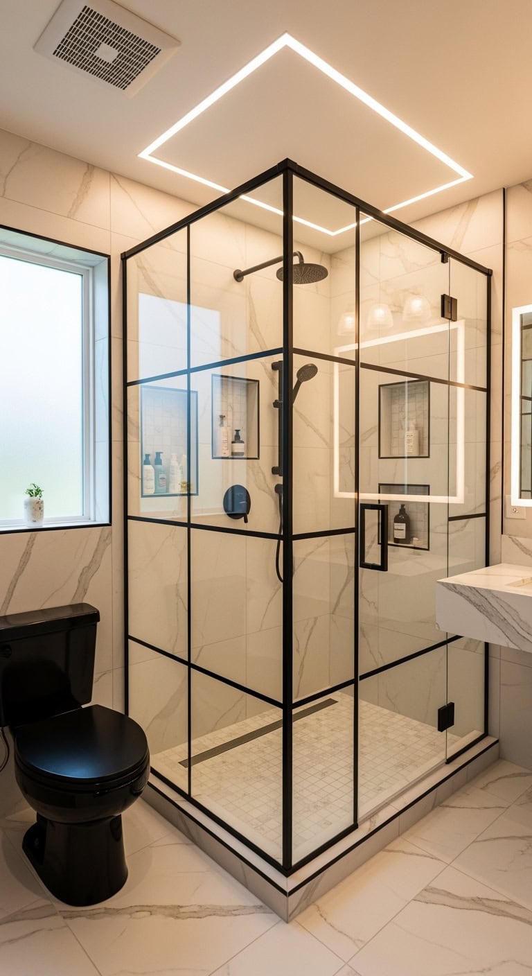 sleek dramatic luxurious shower enclosure