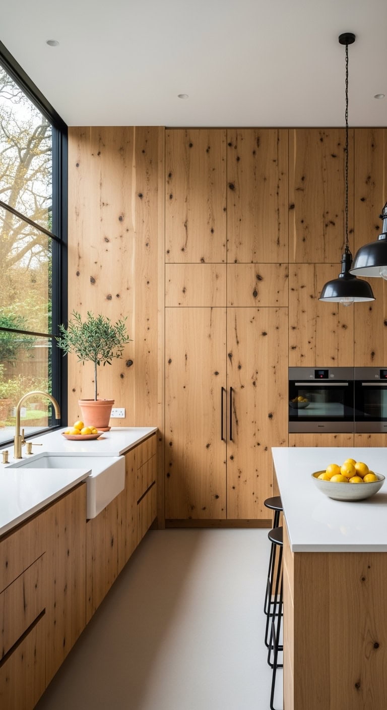 organic forest inspired kitchen wall paneling