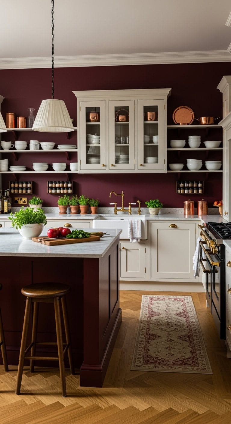 elegant burgundy kitchen design