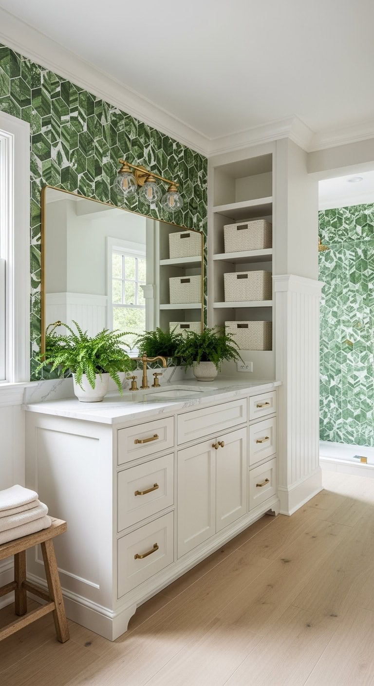 botanical cream wood bathroom