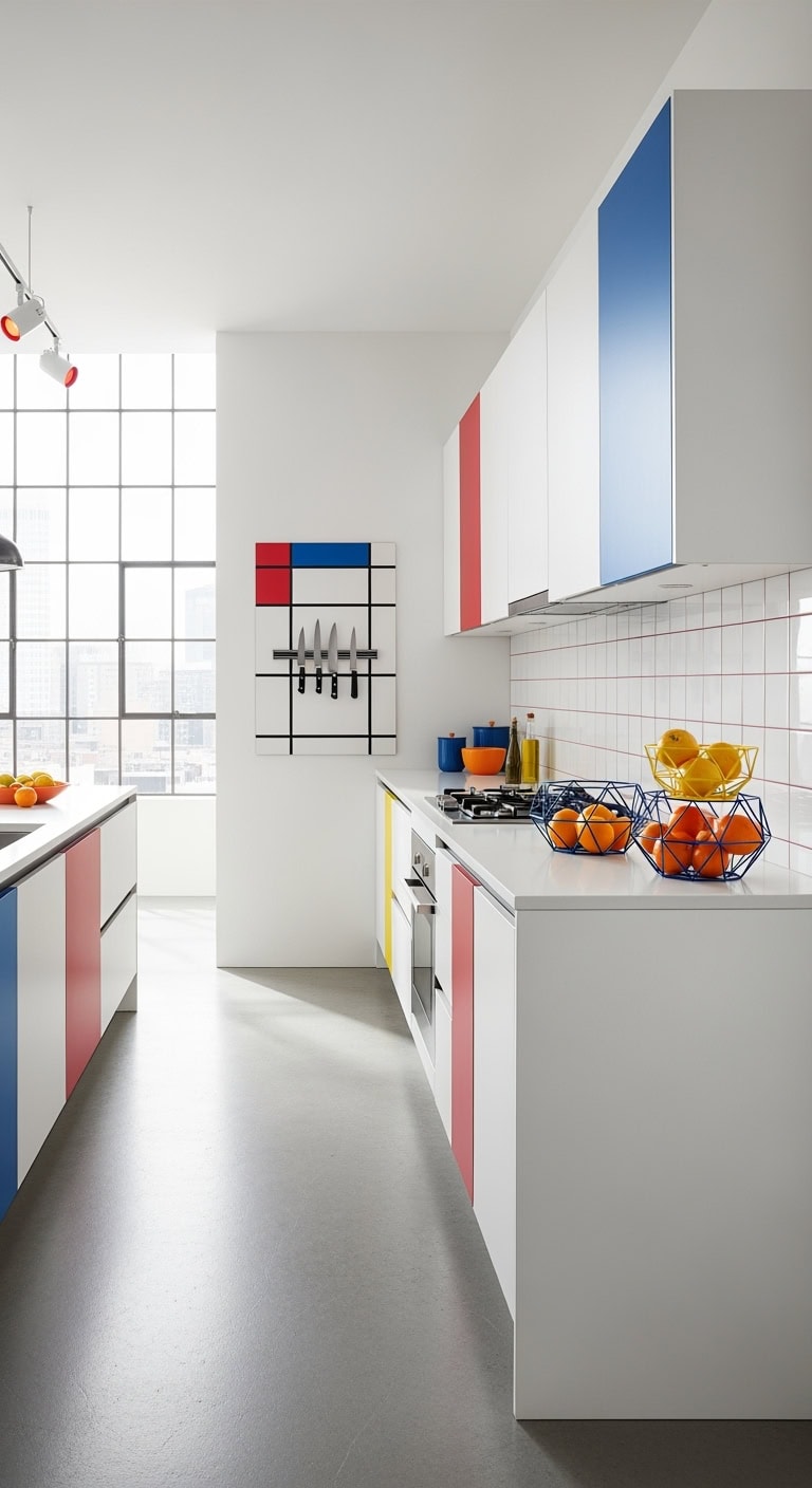 primary color geometric kitchen design
