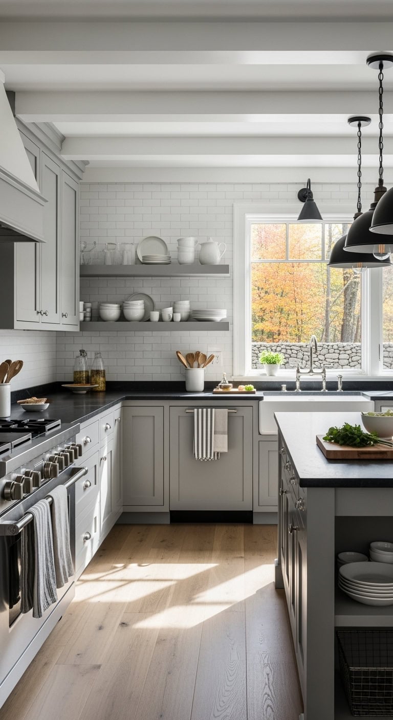 weathered gray farmhouse kitchen