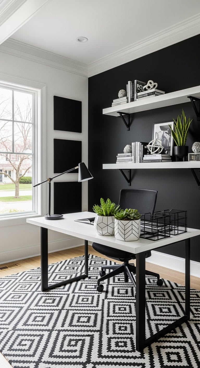 crisp black and white workspace