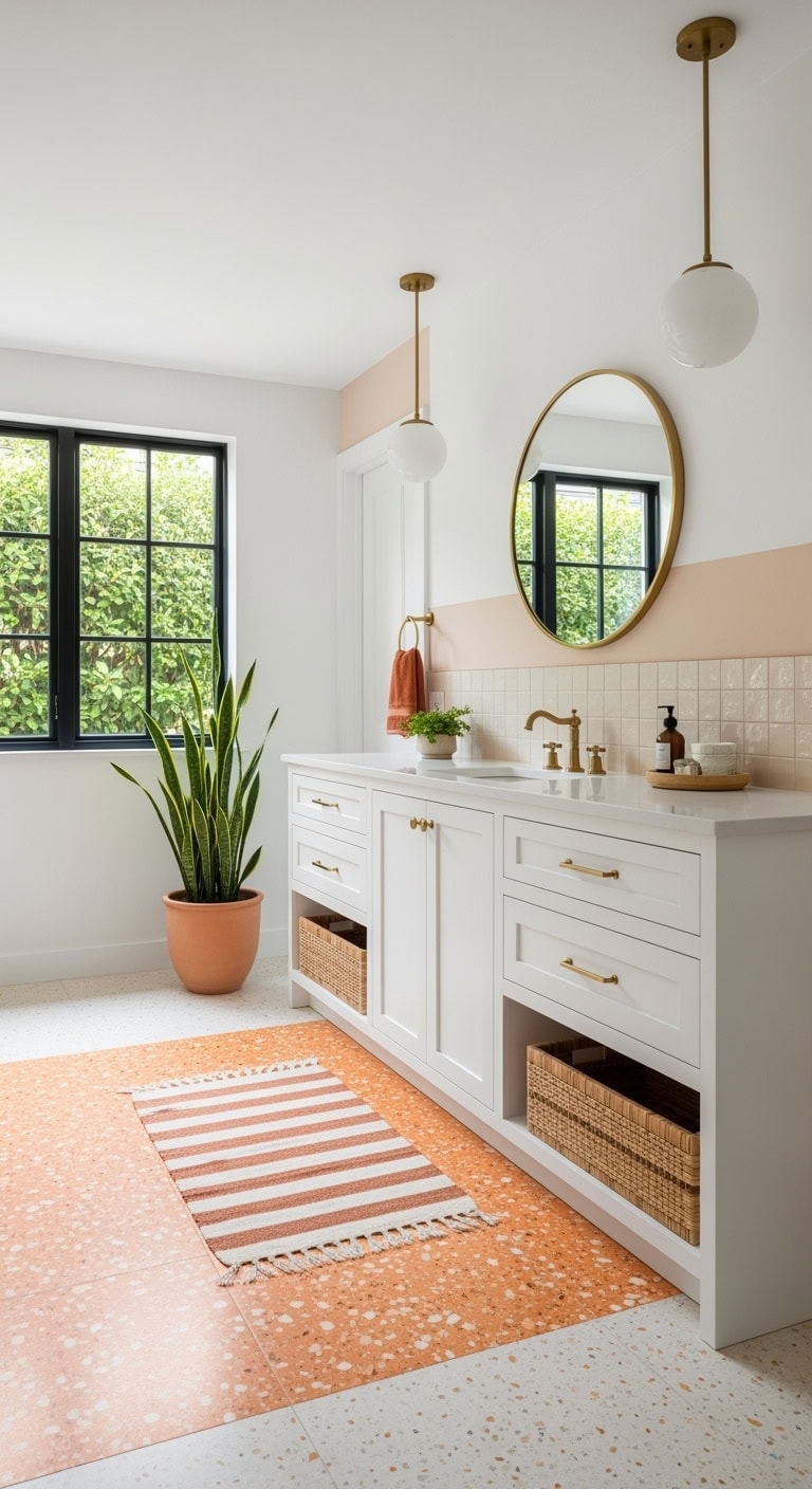 cream based orange terrazzo flooring