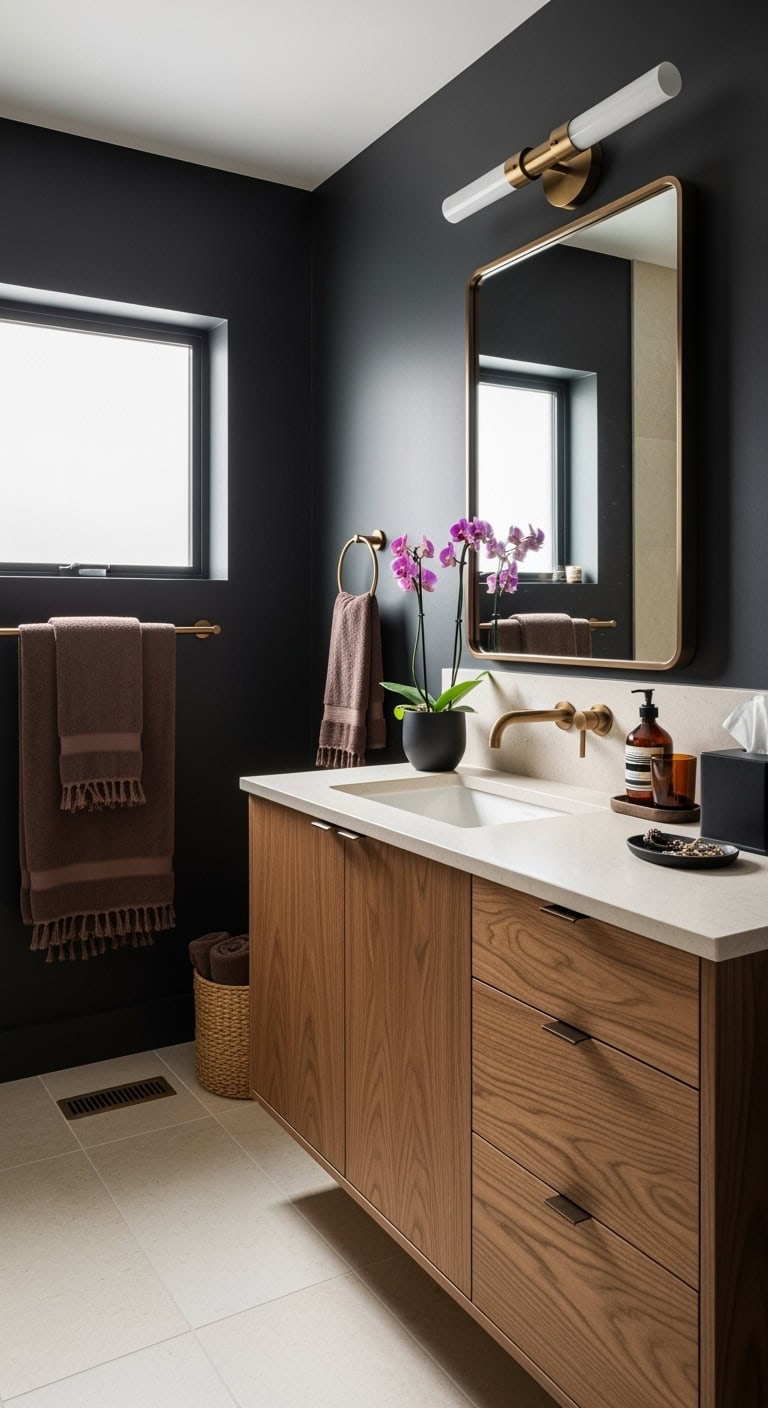 dramatic luxurious cozy bathroom design