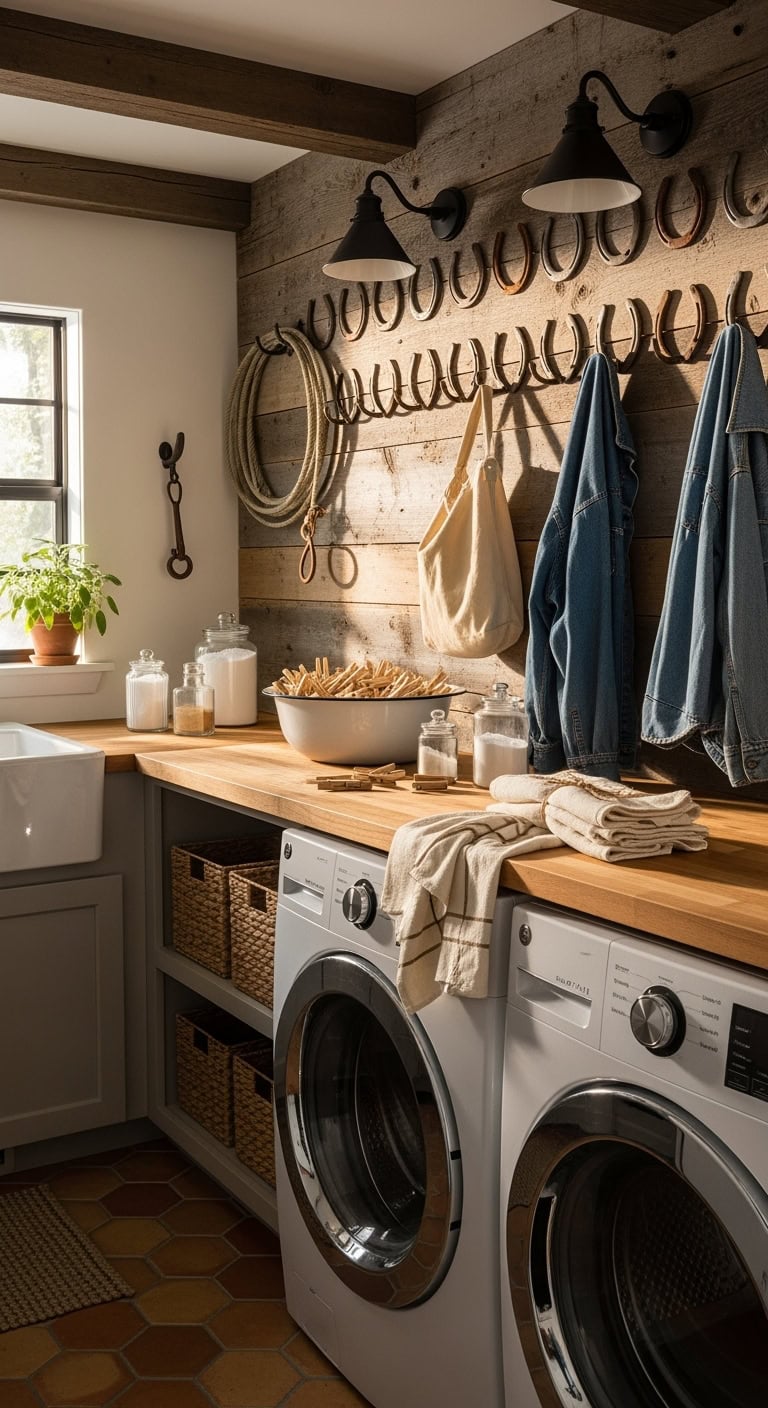 rustic functional stylized diverse horseshoe storage