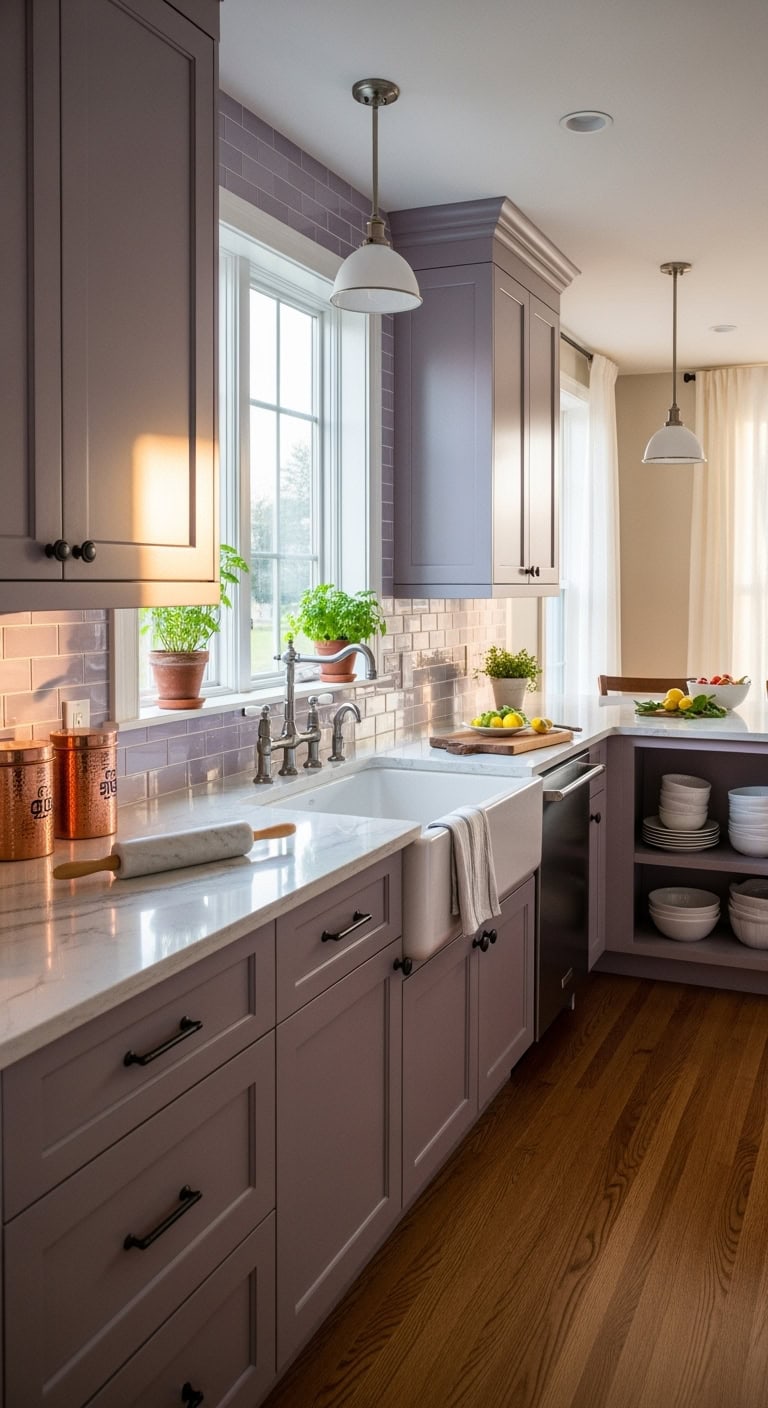 blended modern traditional plum kitchen