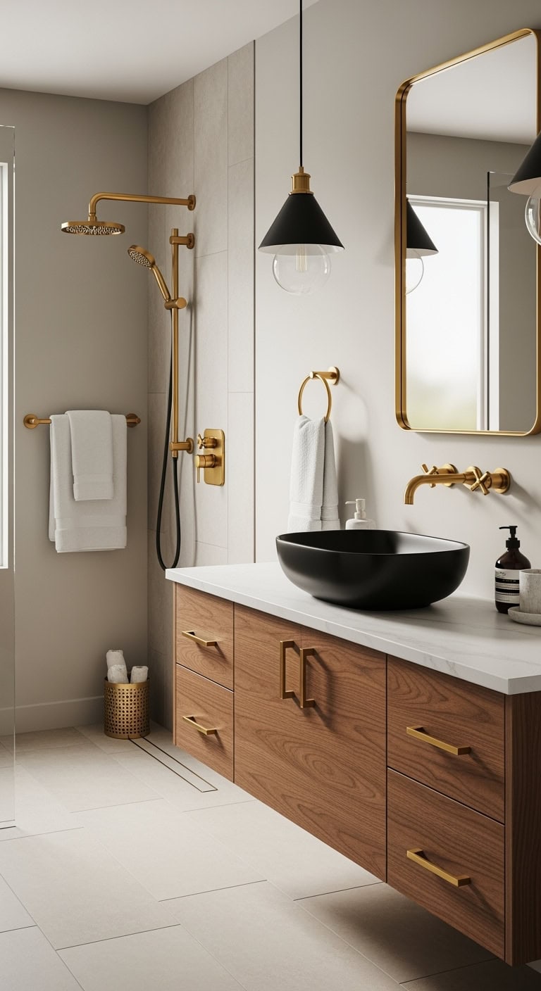 sophisticated bathroom metal decor statement