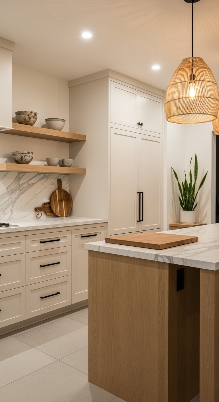 zen inspired warm white kitchen