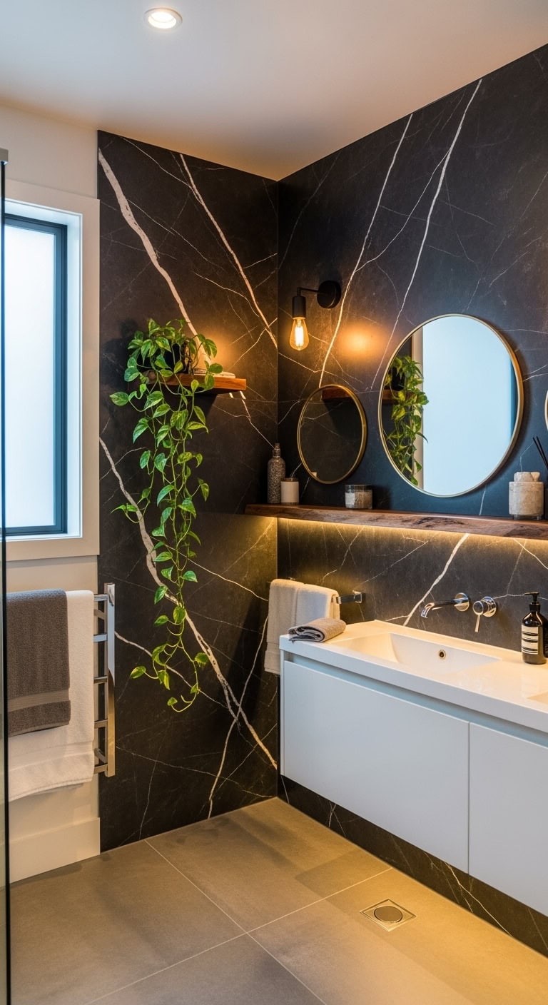 dramatic organic moody bathroom accent wall