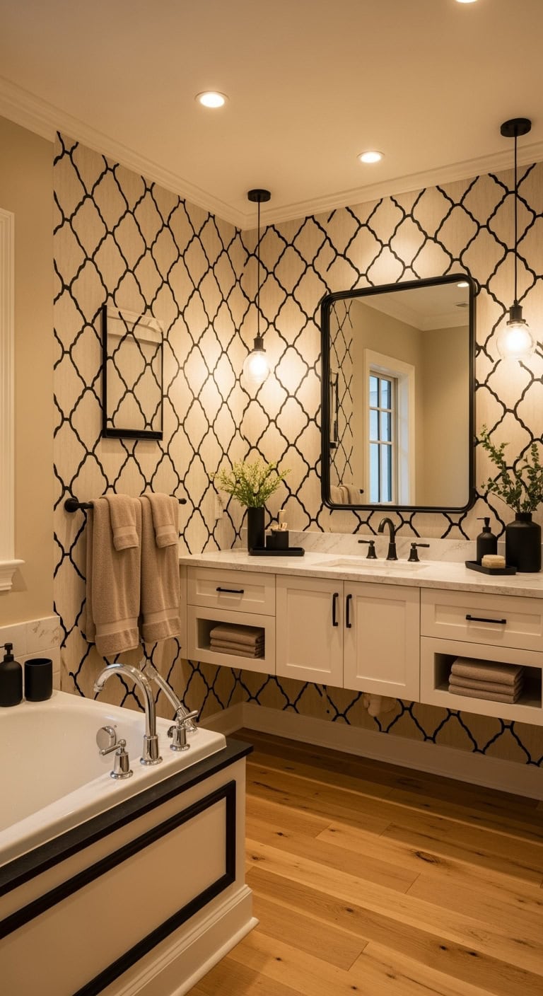 bold geometric bathroom wallpaper