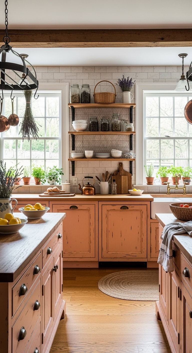 cozy rustic peach kitchen
