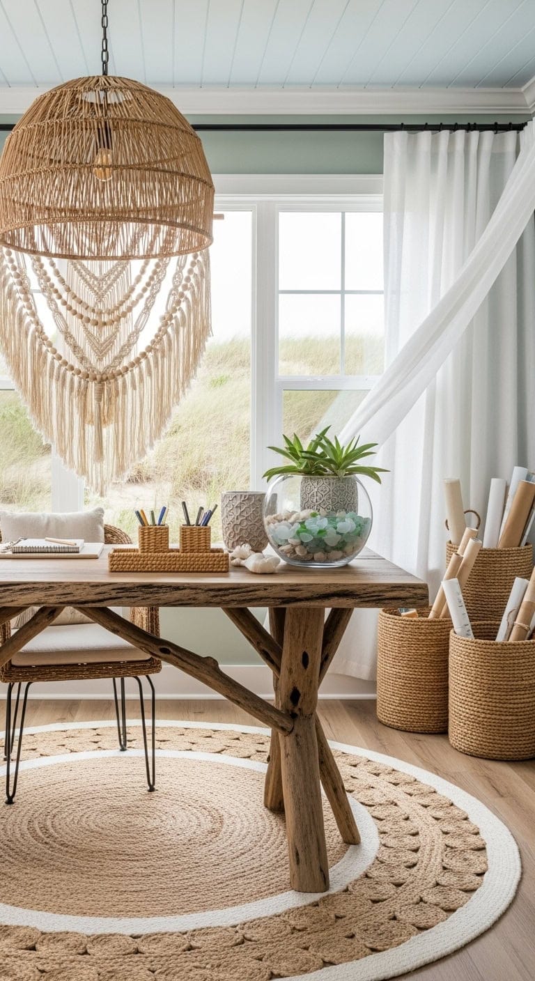 coastal bohemian driftwood workspace