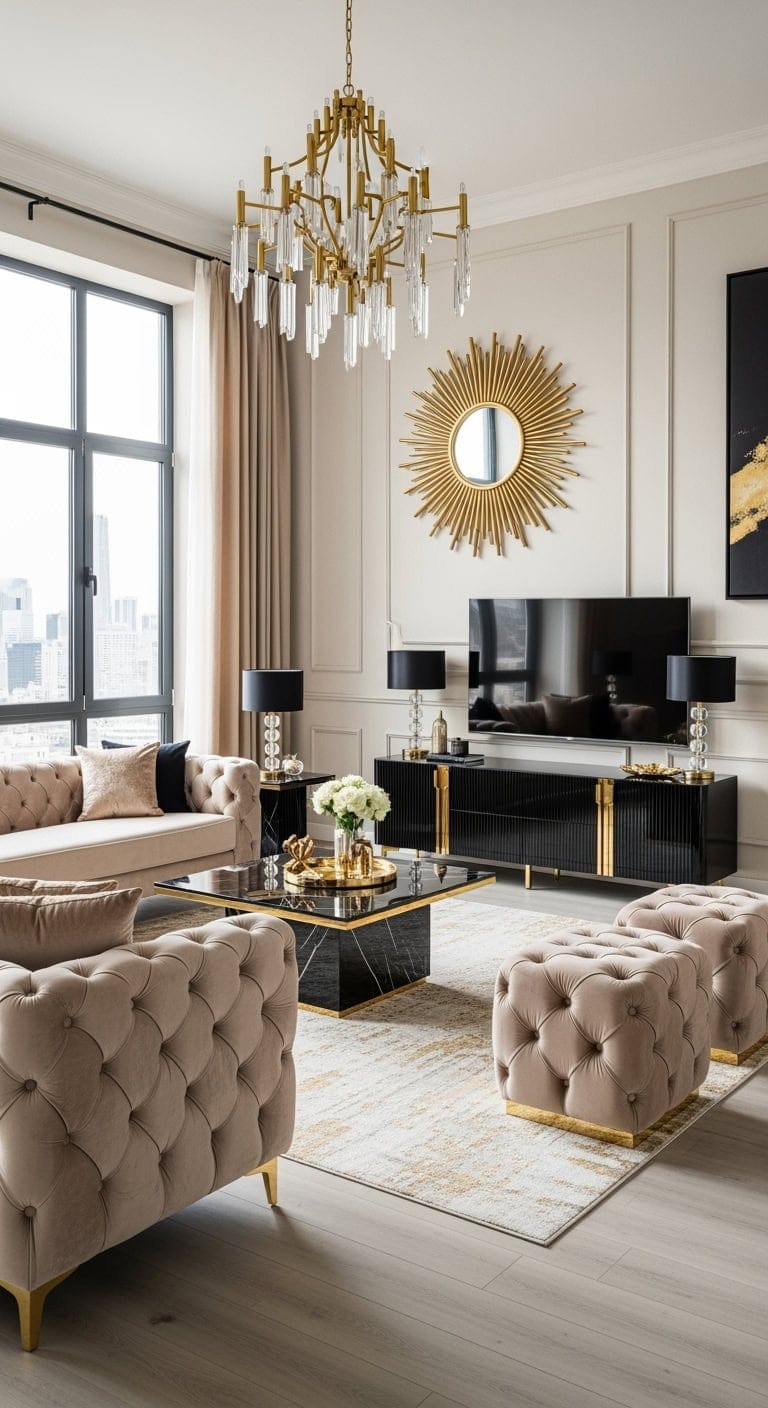 beige tufted velvet with marble