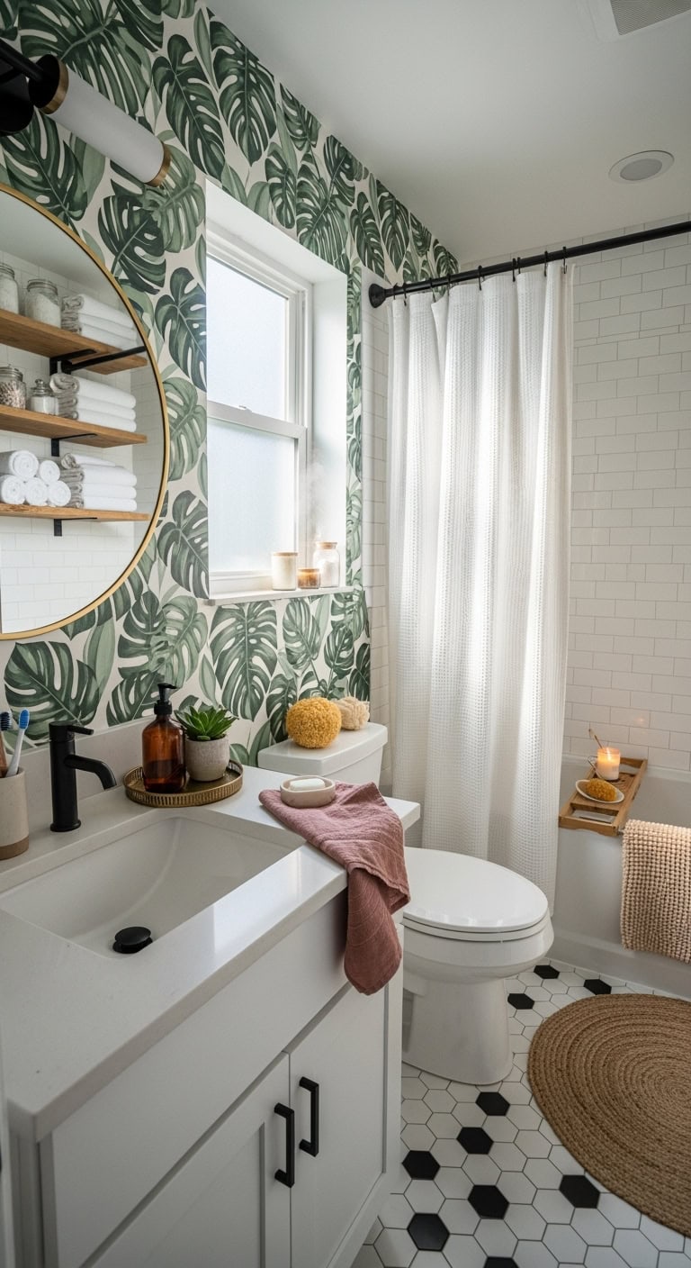 removable wallpaper for transformative bathroom accents