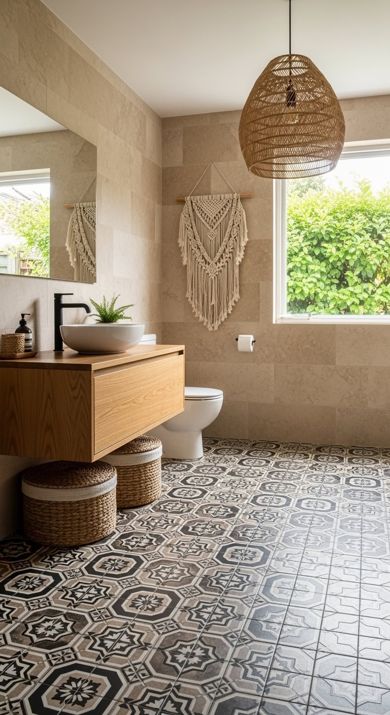 moroccan patterned black beige tiles