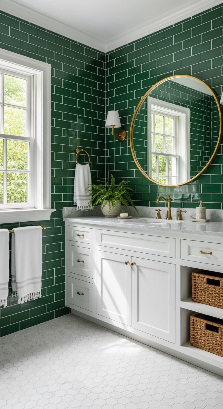 emerald glazed subway bathroom