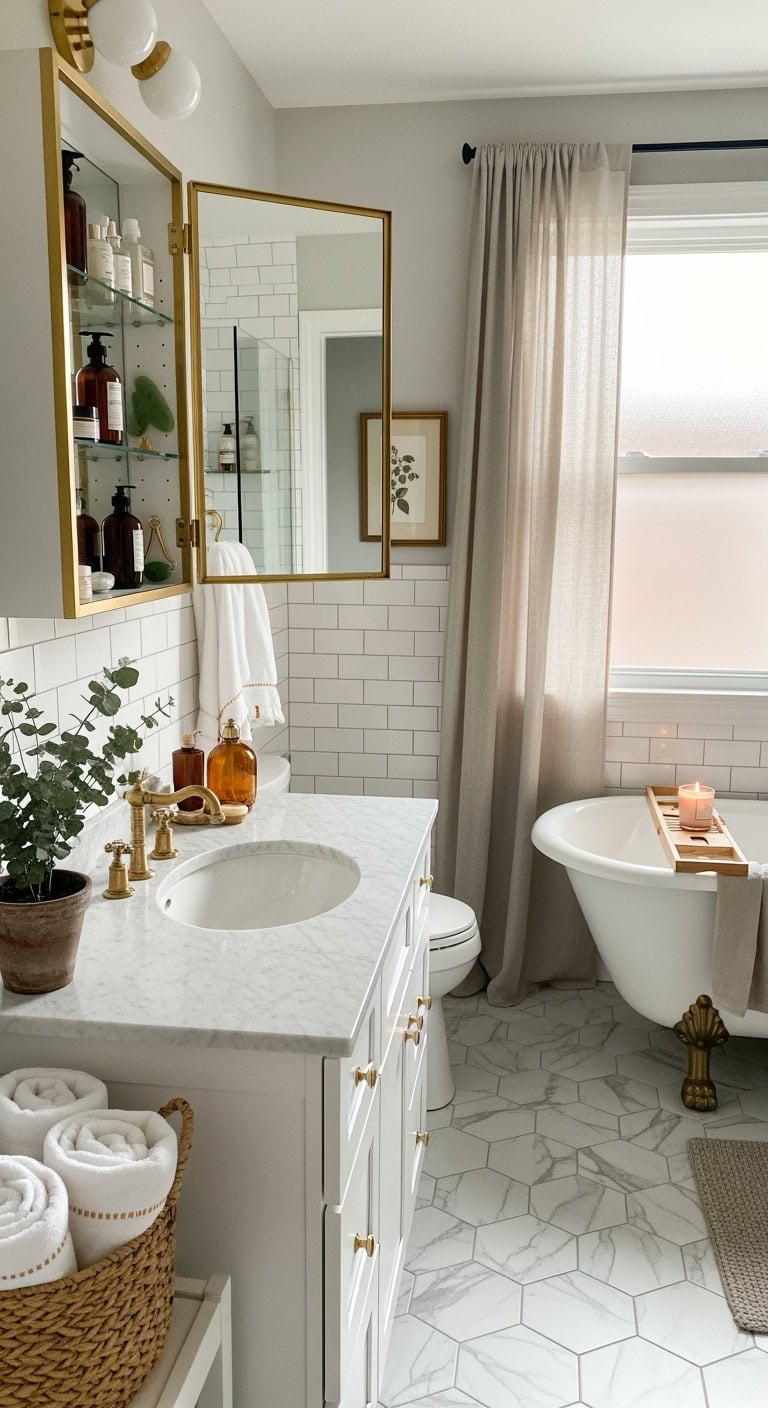 glamorous gold trimmed bathroom centerpiece