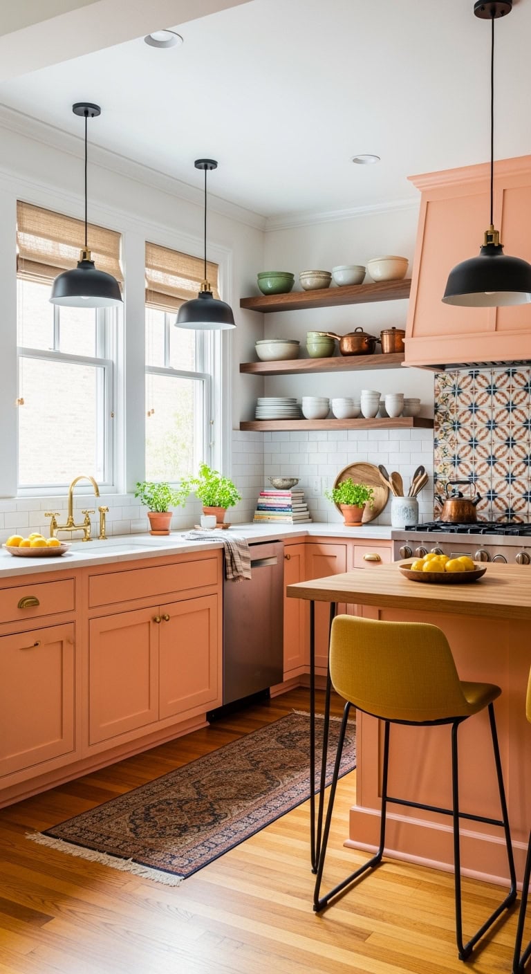 eclectic peach kitchen design