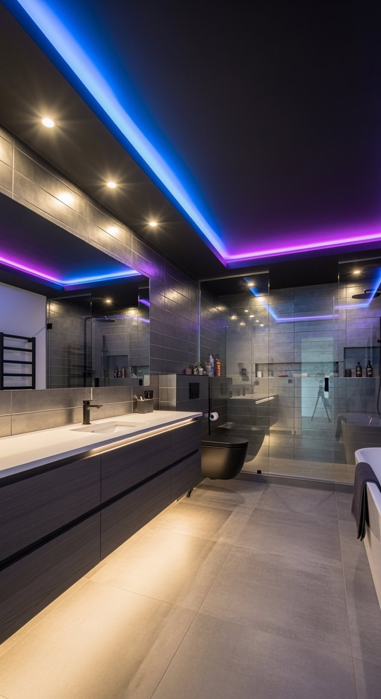 bathroom nightclub chic neon edge lighting