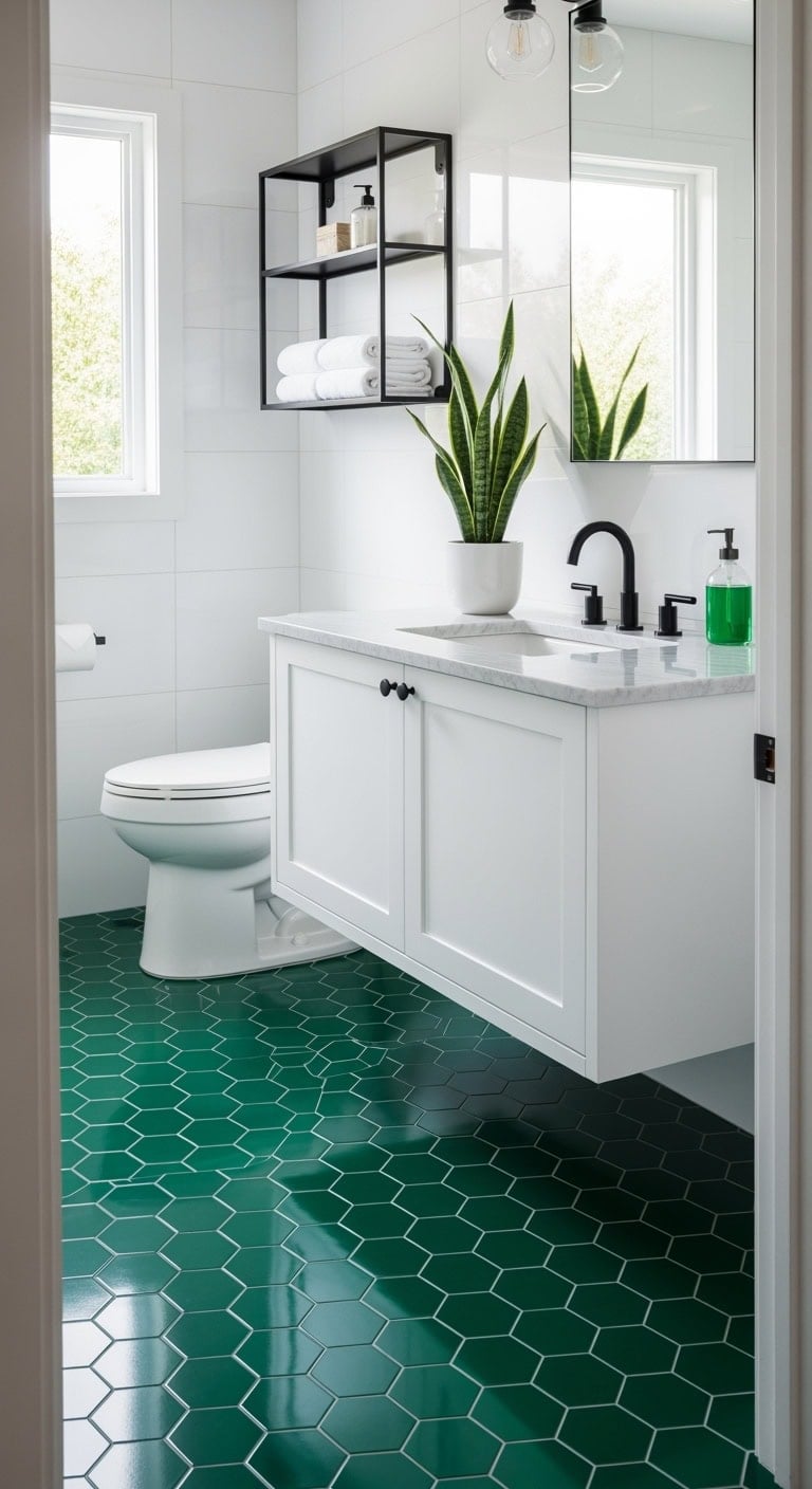 hexagonal emerald modern bathroom