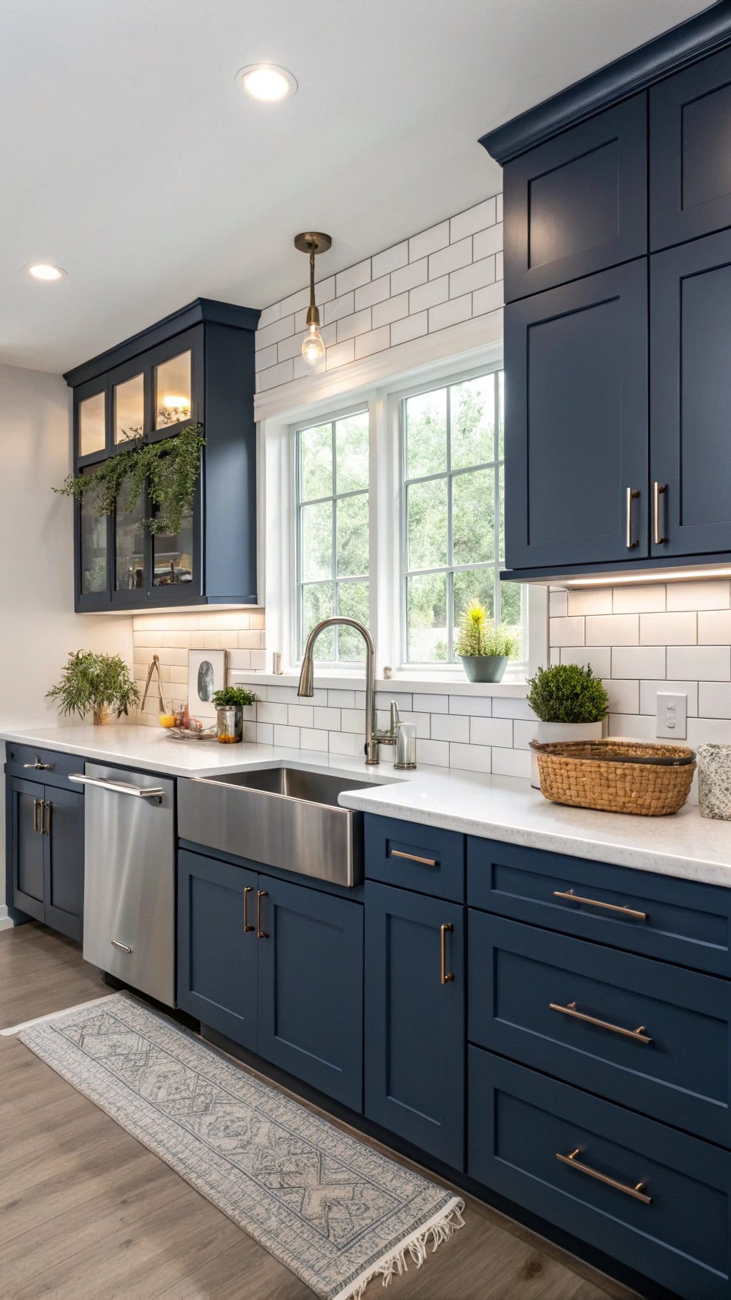 sleek navy minimalist kitchen