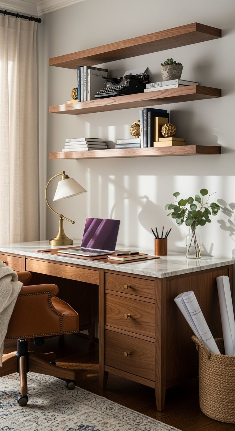 elegant sophisticated workspace with marble wood
